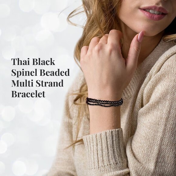 Black Onyx Turquoise SS Horse Pendant on Black Spinel Beaded Strand Bracelet NWT - Picture 5 of 13